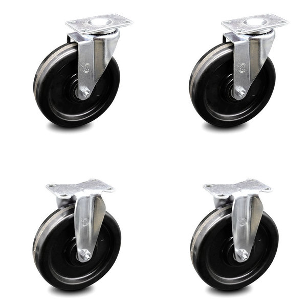 Service Caster 6 Inch Phenolic Wheel Swivel Top Plate Caster Set with 2 Rigid SCC-20S615-PHR-2-R-2